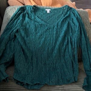 Hinge Teal Lace V-Neck Blouse